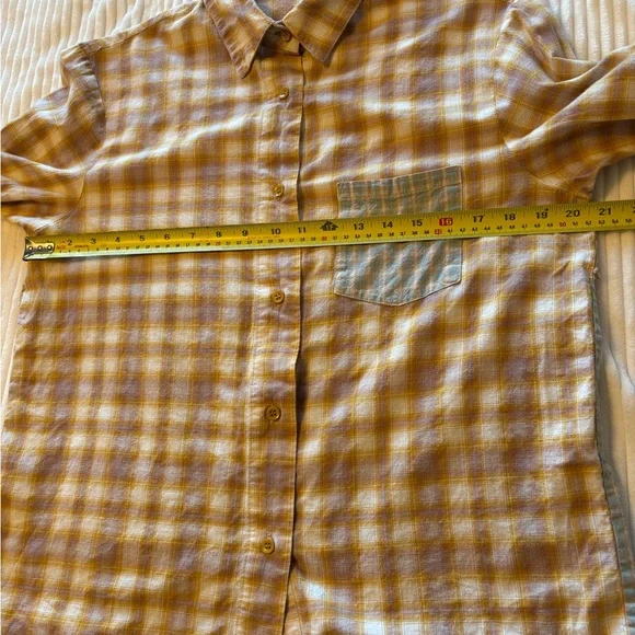 Yellow Plaid Button Down Shirt Farm Country Rodeo Size M - Picture 3 of 6
